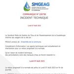 Communiqué | SMGEAG | 07 août 2023 | Ville de Le MOULE | incident technique impactant le territoire de la Ville du Moule