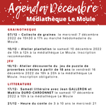 Agenda de la Médiathèque Le Moule pour le mois de décembre 2022 