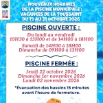 Piscine municipale : horaires des vacances de la Toussaint