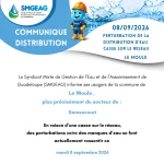 Communiqué SMGEAG - Perturbation de la distribution d'eau casse sur le réseau