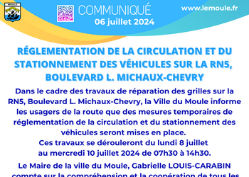 Réglementation de la circulation et du stationnement des véhicules sur la RN5 - Boulevard L. Michaux-Chevry