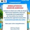 Annulation du marché agricole 15/08/2026
