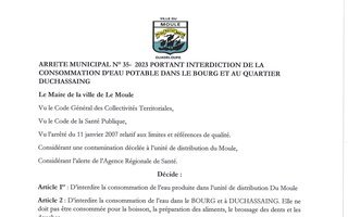  Interdiction de consommation de l'eau potable