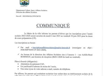 Inscriptions scolaire (CP)