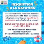 Inscriptions à l'école de natation – Saison 2026-2027