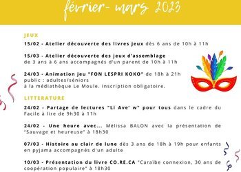 Agenda de la Médiathèque Le Moule février - mars 2023